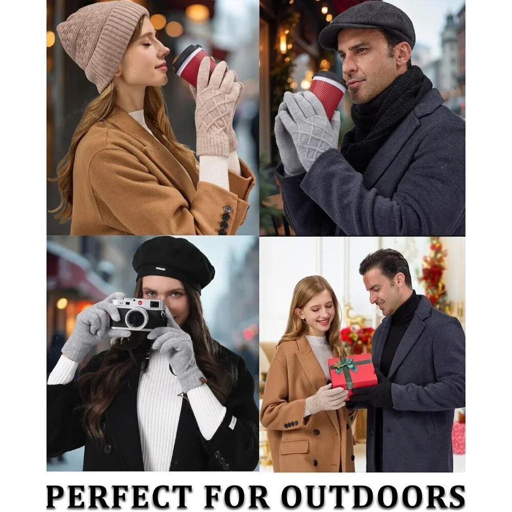 Women's Thermal Knit Gloves Touch Screen Warm Fleece Lining Windproof